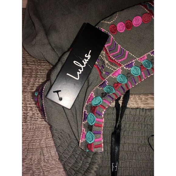 Lulus Little Beach Olive Green Lined Cutout‎ Embroidered Maxi Dress NWT L - Picture 11 of 15